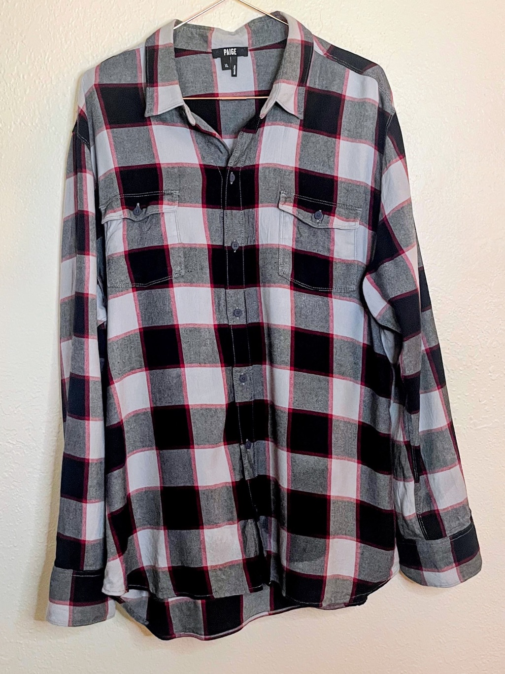 Paige Everett Plaid Button Down Shirt Menâs Xl Gray Black Red